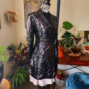 Zara Sequined Wrap Dress / Blazer Size XS NWOT Black